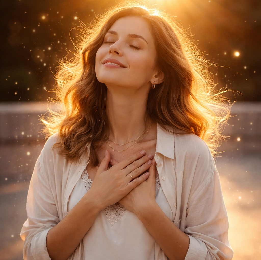 Femme heureuse après avoir libérée les blessures de son enfant intérieur Femme heureuse après avoir libérée des blessures émotionnelles de l'enfant intérieur