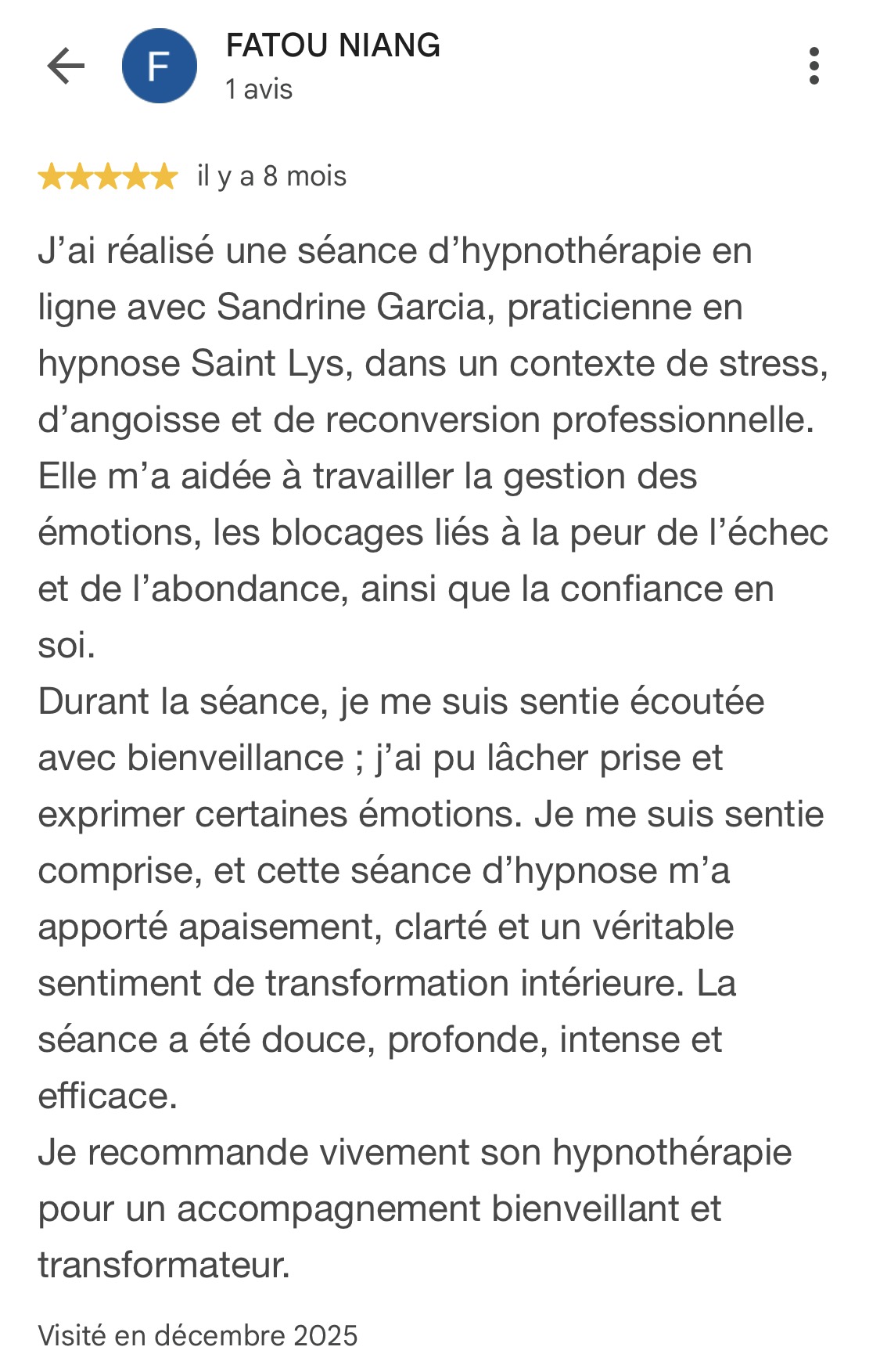 Avis Google de FATOU NIANG