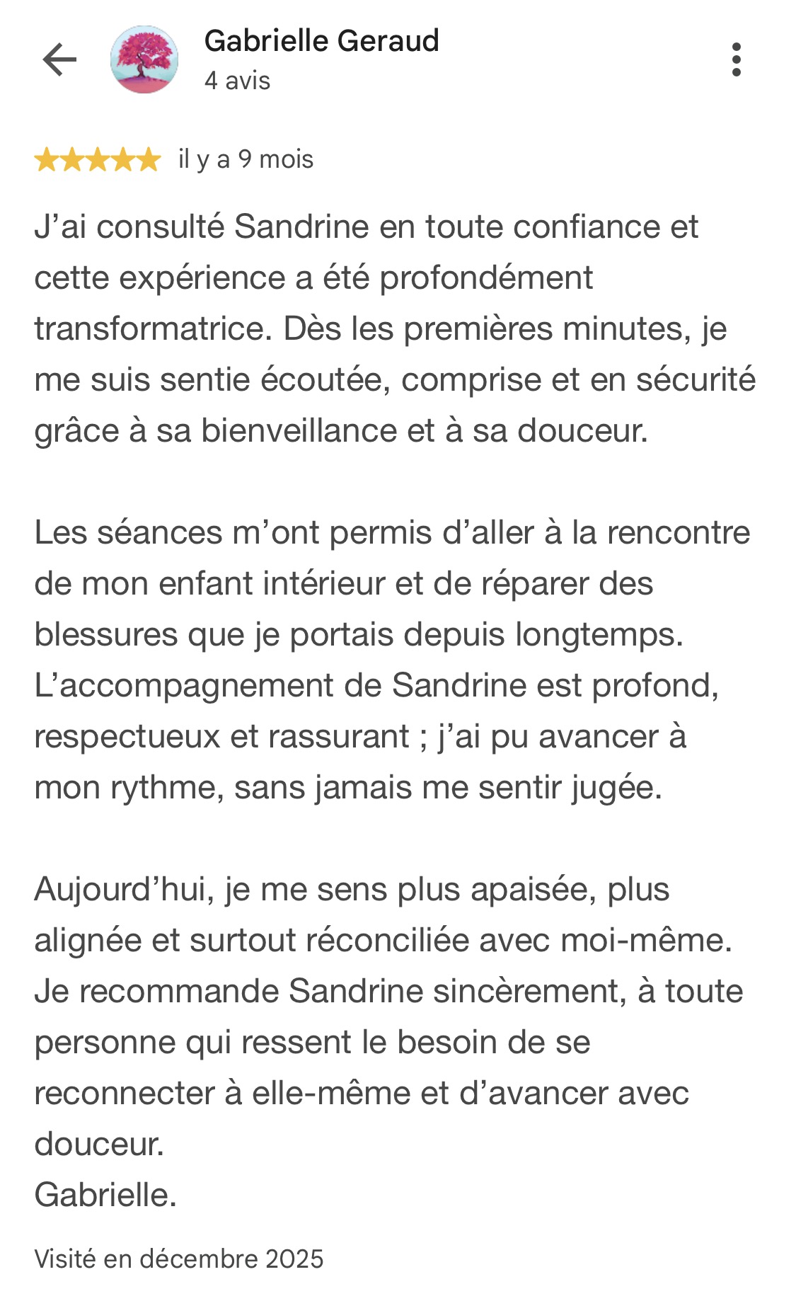 Avis Google de Gabrielle Geraud